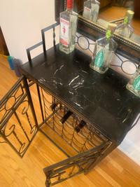 FREE DELIVERY -Bar Cart MARBLE/wrought iron WINE RACK 36 bottles