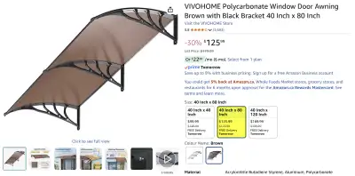 Polycarbonate Window/Door Awning – brown/black bracket 40x80, View more