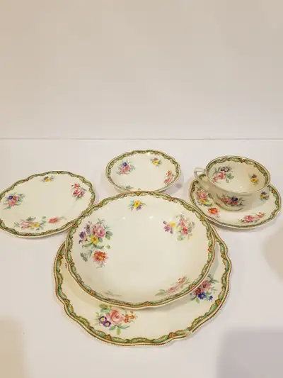 1930's Johnson Brothers old staffordshire pattern " Hanford". Vintage floral motif with art deco edg...