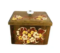 Vintage Folk Art Painted Recipe box, ceramic knob, dated ‘84