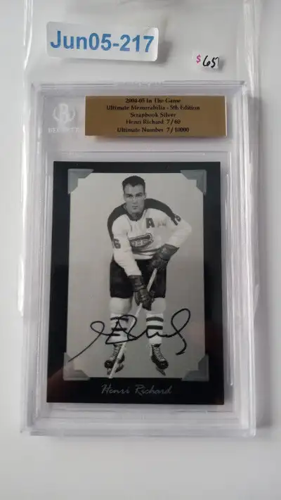 Jun05-217 $65 2004-05 ITG Ultimate Memorabilia Henri Richard SCRAPBOOK Silver AUTO 7/60 $65 To locat...