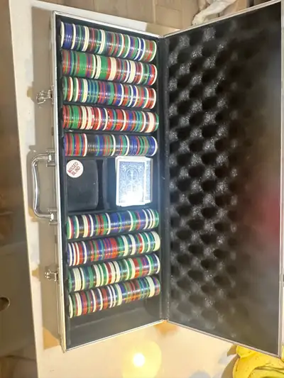 Poker Chip Set in Aluminum Case with Playing Cards $30 OBO, View more
