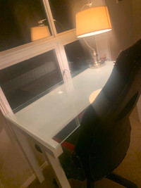 Glass Desk with White Metal Frame