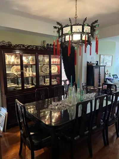 Chinese Rosewood Dining Set (Table, 8 Chairs, Buffet, Hutch), View more