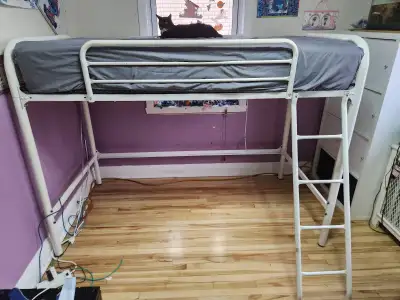 Metal frame mezzanine loft bed white, View more