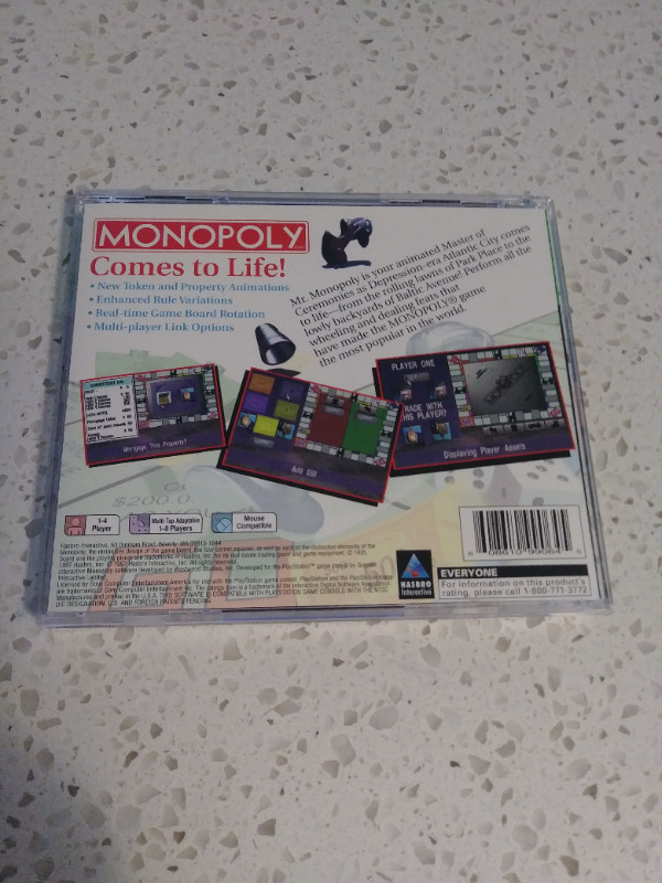 PS1 SONY PLAYSTATION MONOPOLY VIDEO GAME HASBRO in Older Generation in Belleville - Image 2