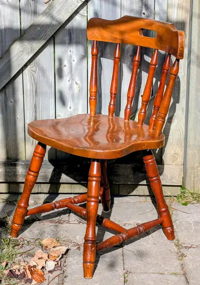 vintage wood Windsor chair w- spindle back & saddle-shaped seat, View more