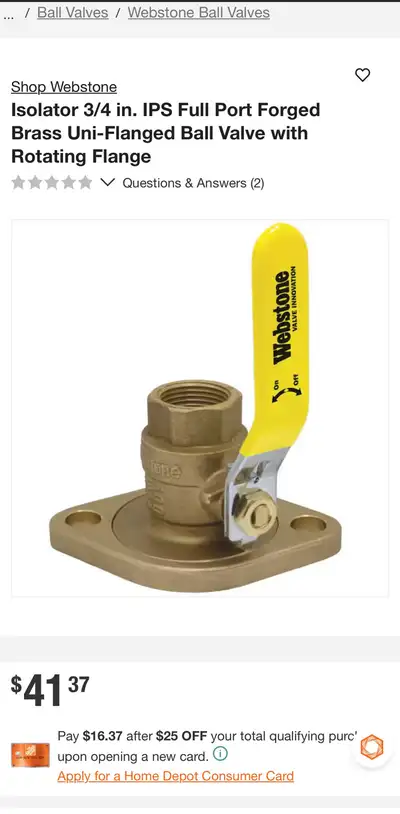 Webstone Isolator 3/4 in. IPS Full Port Forged Brass Ball Valve, View more
