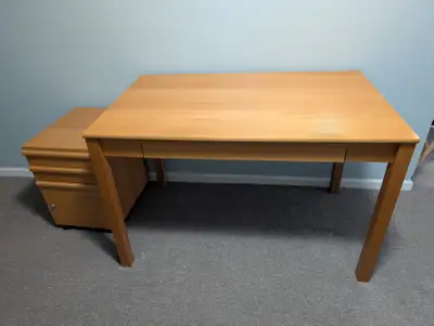 IKEA set of desk, bookshelf and filing cabinet, View more