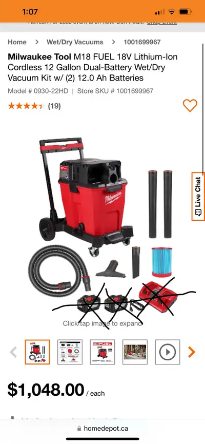 Milwaukee m18 12 Gal vac NEW TOOL+ACCESSORIES NO BAT&charger, View more