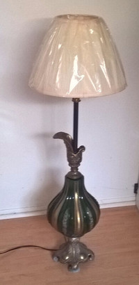 Antique Brass Base with Heavy Green Glass Floor / Table Lamp