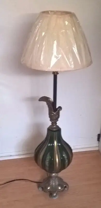 Antique Brass Base with Heavy Green Glass Floor / Table Lamp, View more
