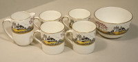 Vintage 1930's Foley China Demitasse Cups, Creamer & Bowl