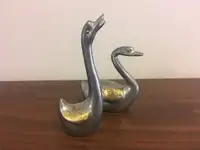 2 Wonderful PEWTER BRASS SWAN Geese Figurines Ring Holders