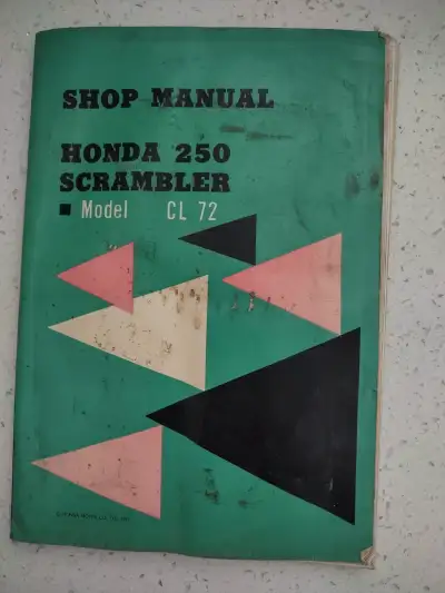 Original Honda shop manual for the 250 Scrambler model CL72, made in Japan date May 1971, manual is...