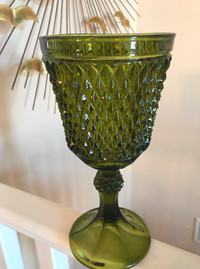 Tall Vintage Green Glass Crystal Chalice/ Vase, Diamond point