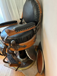 Double round oak barber chair circa 1890