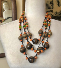 Boho Beaded Necklace Vintage Jewelry Wooden Beeds Jewellery