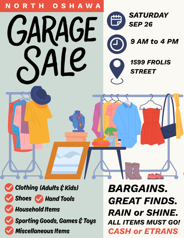 North Oshawa Garage Sale - Sat Sep 26 (Tools, Clothing & More!)