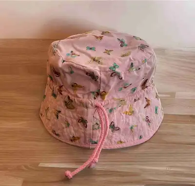 Handmade Reversible Bucket Sun Hat Baby Toddler Pink Butterfly, View more