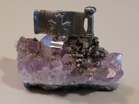 Vintage Rare Amethyst Geode Chunk with Pewter Canadian Flag