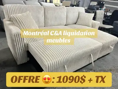 SOFA SECTIONNEL LIT CORDUROY NEUF (1 an) GARANTIE, View more