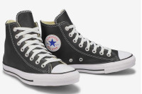 Converse Chuck Taylor All Star Black Leather Hi Top-Size 8.5 W