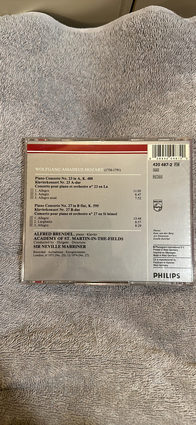 CD Mozart Piano Concertos No 23 KV 488, No 27 KV 595 in CDs, DVDs & Blu-ray in Ottawa - Image 2
