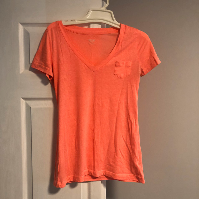 Neon Orange V-Neck T-Shirt in Women's - Tops & Outerwear in Windsor Region