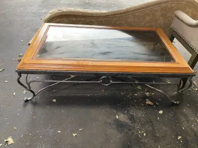 Glass Top Coffee Table – Solid Wood & Metal , View more