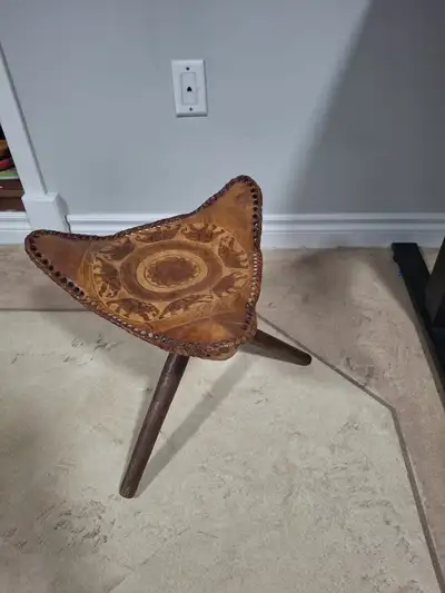 Vintage Leather Tripod Stool, View more