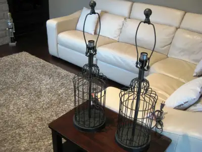Pair of Black Rod Iron "Cage" Table Lamps (NO Shades Included), View more