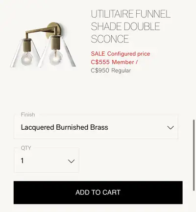 1) UTILITAIRE Funnel Shade Double Sconce - Colour: Lacquered burnished brass - Item #: 68590976 LBCL...