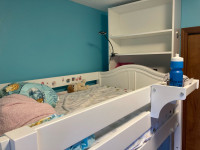 Loft bed, single, white, curved head and foot board
