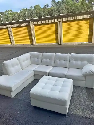 White Leather Sectional Sofa with Ottoman, View more