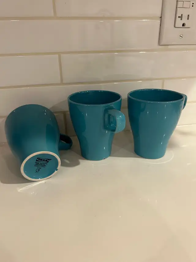 IKEA Teal Ceramic Mugs - Set of 3