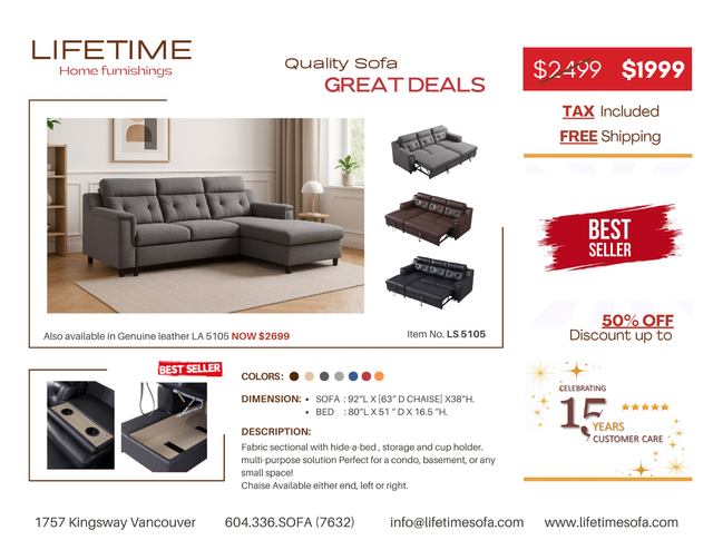 Unique Stylish Condo Size Fabric Sectional L Shape Sofa Bed in Couches & Futons in Vancouver - Image 9