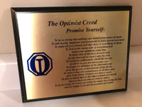 Plaque $10, Optimist Creed plaque 8” x 10" - used