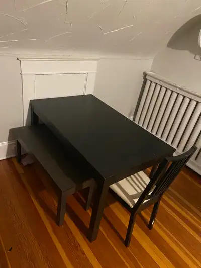 Black Table + Chair and 2 IKEA benches (new), View more