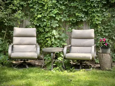 Patio Set (2 Swivel Armchairs, Sunbrella Cushions + 1 Table), View more