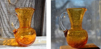 Vintage mini crackle glass pitcher amber colour. $15