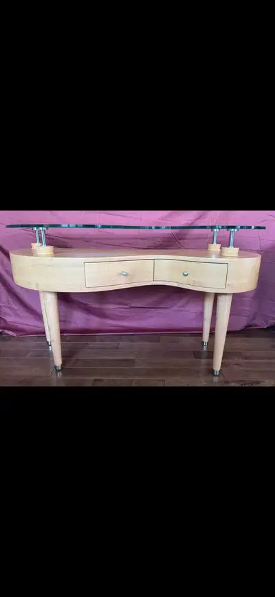 Vanity desk with glass top, View more