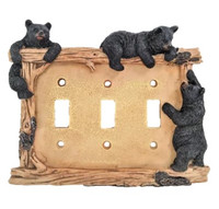 Black Bear on Log Triple Switch Cover Cabin Lodge Style Home Déc