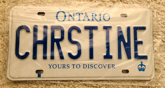 Ontario personalized plates. Never registered. CHRSTINE in Other in Leamington