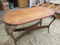 1920s LLOYD LOOM WICKER CANE OAK OVAL TOP VERANDA TABLE $300