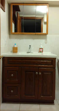 Oak Bathroom Vanity with top, faucet and medicine cabinet