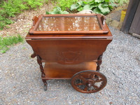 Antique Drop-Leaf Tea Wagon with Serving Tray