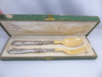 Antique German Silver Salad Set Bakelite Perfect Condition