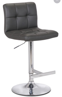 Pair of two grey leather and chrome adjustable bar stools 