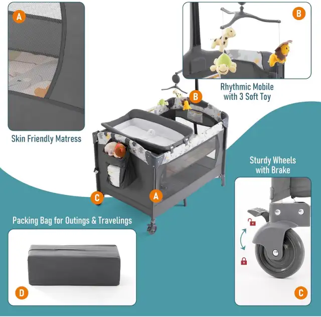 Ihoming Baby Bassinet Bedside Sleeper Baby Crib, Pack and Play w in Cribs in City of Toronto - Image 6